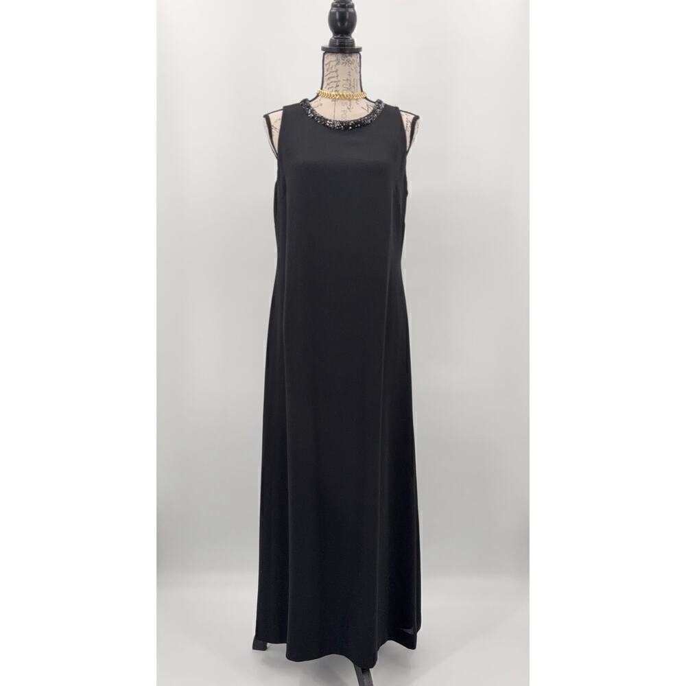B2 Evan Picone Black Maxi Dress Womens 10 Vintage Sequin Neck Formal Cocktail‎